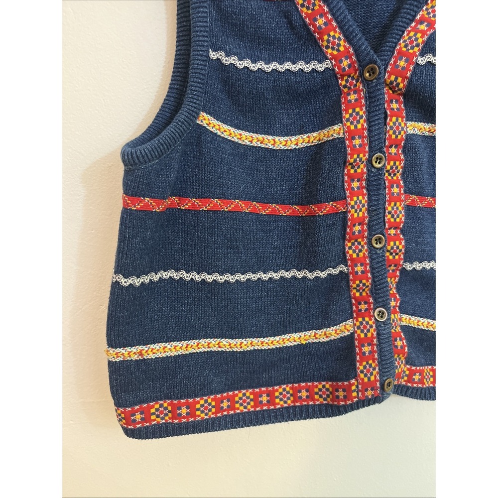 Lizwear Women's M Y2K Sweater Vest Navy Blue Country Ribbon Southwestern Grandma - Picture 6 of 7